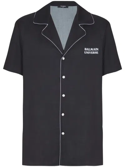 Balmain Planet-print Shirt In Black
