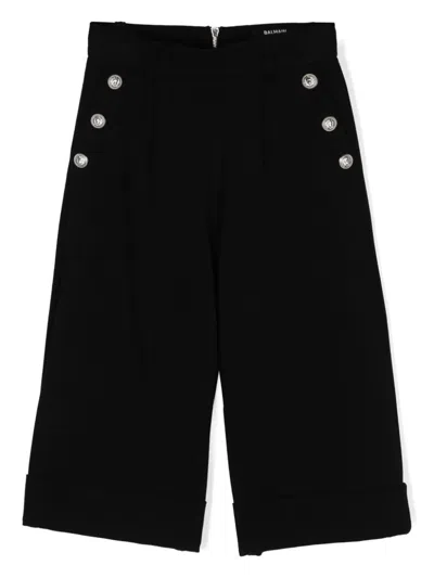 Balmain Kids' Pleat-detail Wide-leg Trousers In Black