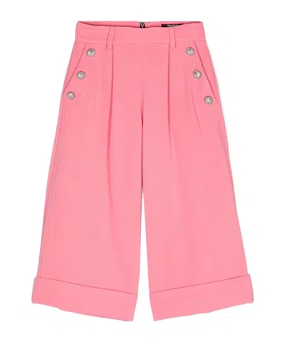 Balmain Kids' Pleat-detail Wide-leg Trousers In Pink