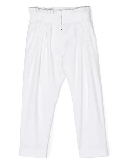 Balmain Kids' Pleat-detail Wool Trousers In White