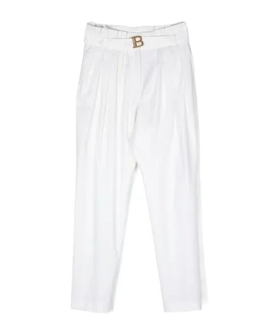 Balmain Pleat-detail Wool Trousers In White
