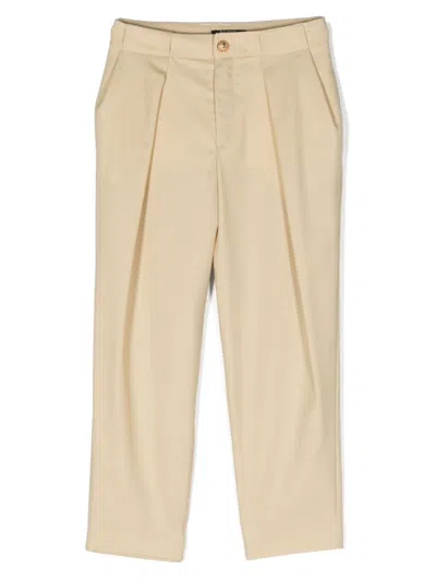 Balmain Kids' Pleat-detailing Wool Chino Trousers In 中性色
