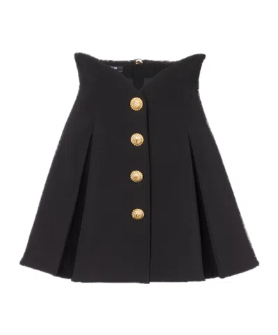 Balmain Pleated A-line Miniskirt In Black