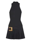Balmain Pleated Buckle-embellished Dress In Black