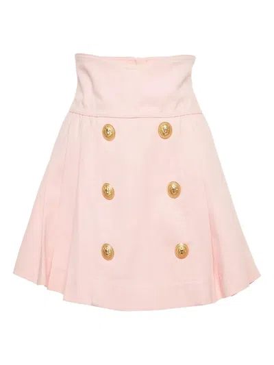 Pre-owned Balmain Pleated Button-appliqué Skirt In Pink