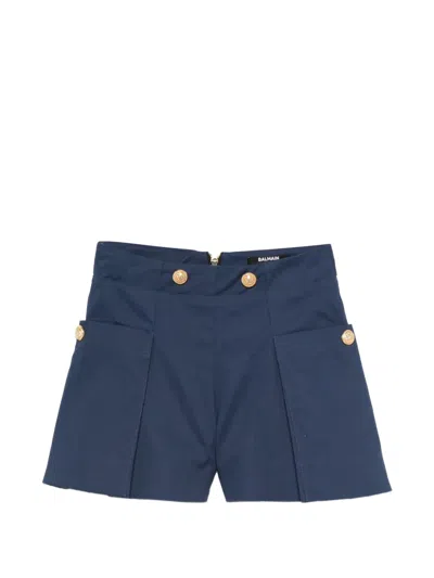 Balmain Kids' Pleated Buttoned Shorts In Blue