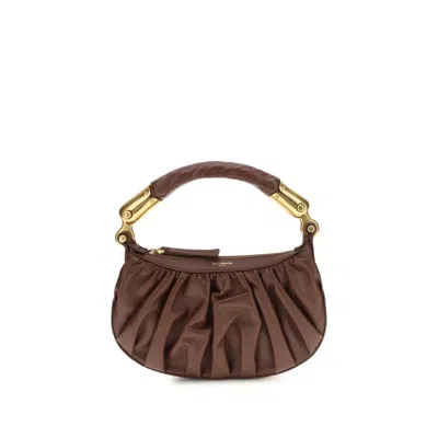 Balmain Pleated Calfskin Shoulder Bag  Brown