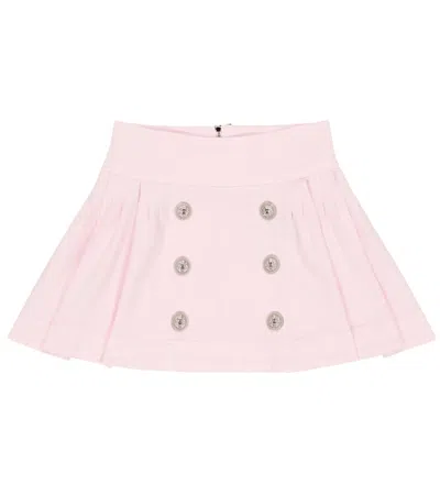 Balmain Kids' Pleated Cotton-blend Button Skirt In Rosa/argento