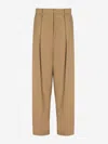 Balmain Pleated Cotton Trousers In Beige