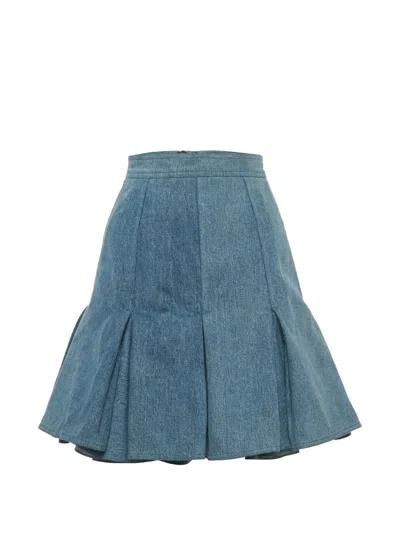Pre-owned Balmain Pleated Denim Mini Skirt In Blue