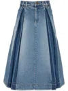 Balmain Pleated Denim Skirt In 6ff