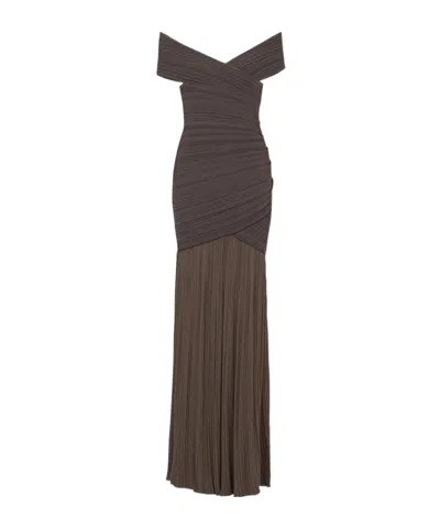 Balmain Pleated Dress In Brown