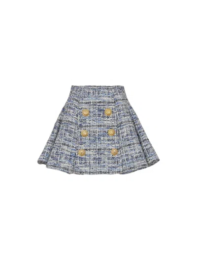 Balmain A-line Silhouette Tweed Skirt In Blue