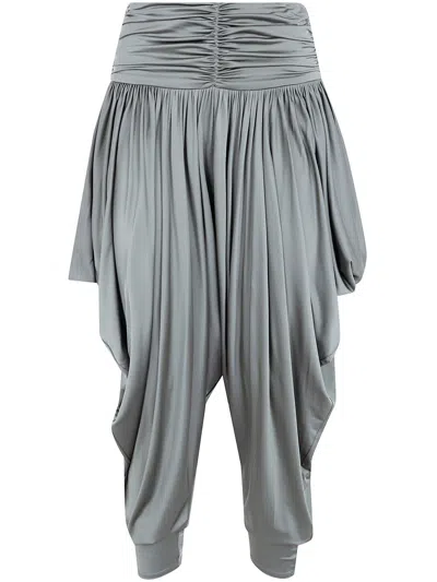 Balmain Pleated Fluid Jersey Shiny Pants In Green