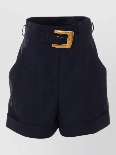 Balmain Pleated Front Belted Shorts Cuffed Hem In Black