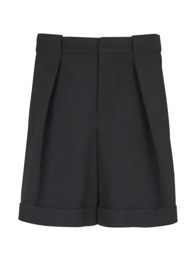 Balmain Pleated Gabardine Shorts In Black