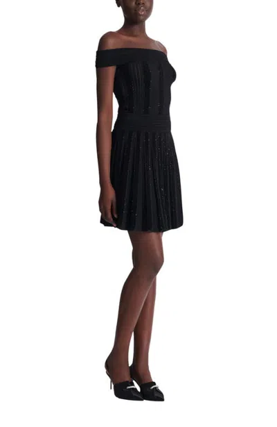 Balmain Pleated Glitter Knit Skirt In Black