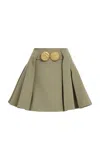 Balmain Pleated Grain Du Poudre Wool Mini Skirt In Green