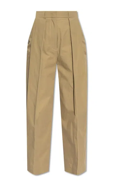 Balmain High Waisted Pleated Loose Pant In Beige