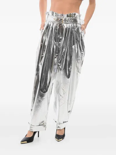 Balmain Pleated High-waisted Tapered Trousers In Gray