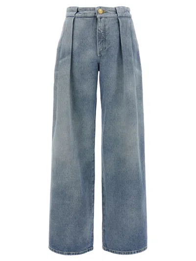 Balmain Pleated Jeans In Bleu Jean Clair