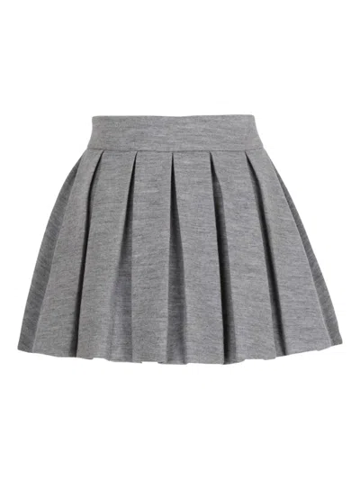 Balmain Pleated Knit Mini Skirt In Gray