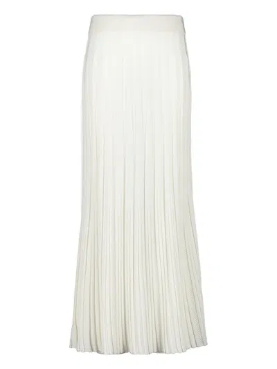 Balmain Pleated Knitted Maxi Skirt In White