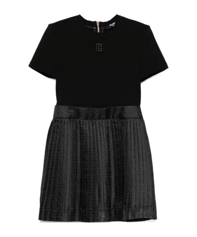 Balmain Pleated Logo Dress In Black