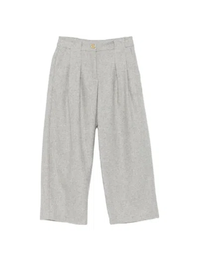 Balmain Kids' Pleated Logo-plaque Trousers In Gray