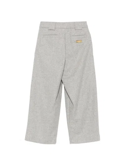 Balmain Kids' Pleated Logo-plaque Wool Trousers In Gray