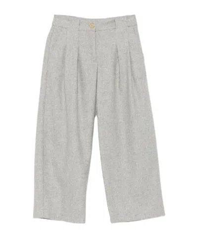 Balmain Kids' Pleated Logo-plaque Wool Trousers In Gray