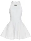 Balmain Halter Double-collar Sleeveless Mini Flare Dress In White