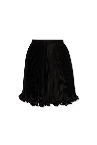 Balmain Pleated Ruffle Satin Mini Skirt In Black