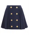 Balmain Button-detail Pleated Miniskirt In Blue