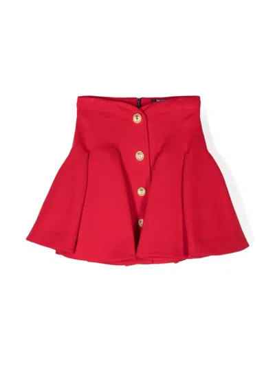 Balmain Kids' Pleated Mini Skirt In Red