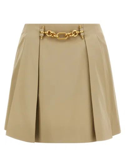Balmain Pleated Mini Skirt With Chain Detail Skirt In Brown