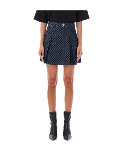 Balmain Pleated Monogram-jacquard Denim Miniskirt In Black