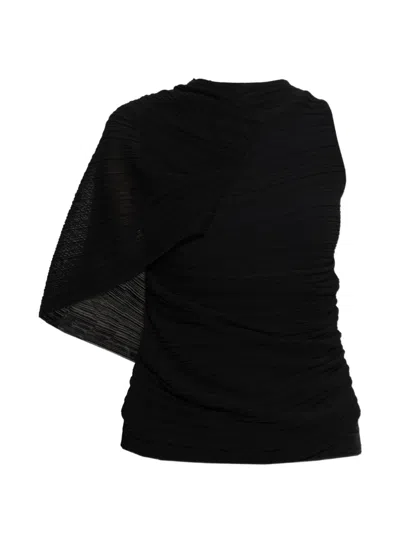 Balmain Pleated One-shoulder Blouse In Black