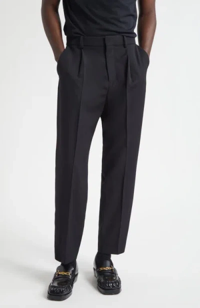 Balmain Pleated Pinstripe Straight Leg Wool Pants In Black