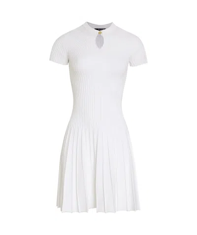 Balmain Pleated Knit Short Sleeve Mini Dress In White