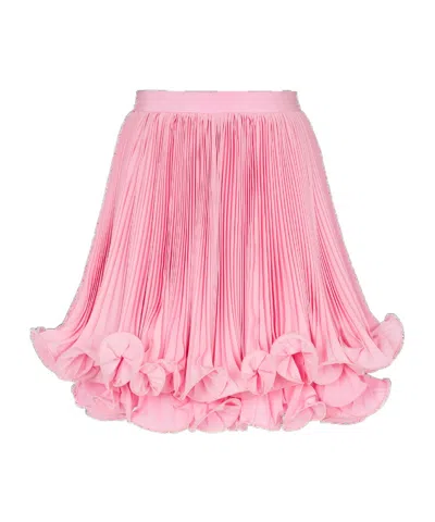 Balmain Pleated Ruffle-hem Skirt In Pink