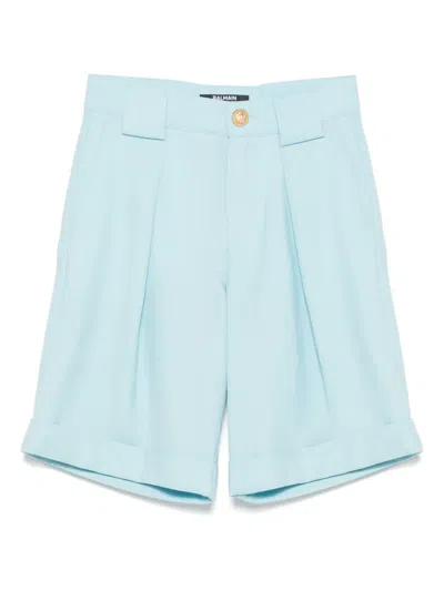 Balmain Kids' Pleated Shorts In Light Blue