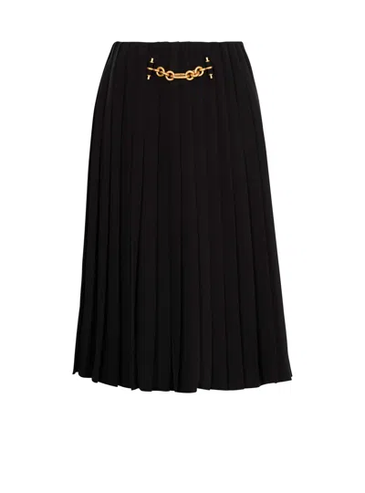 Balmain Pleated Silk Midi Skirt With Embellished Detail In Black