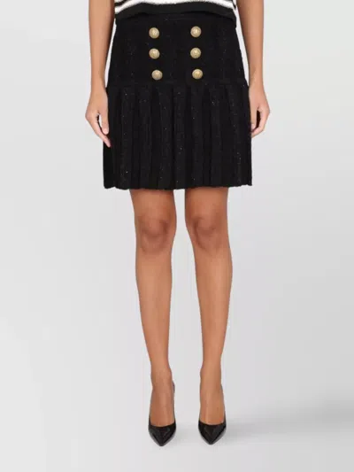 Balmain Pleated Skirt With Pinecones And Gold Buttons In Black