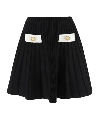 Balmain 2-button Velvet Knit Flared Mini Skirt In Blkwhite