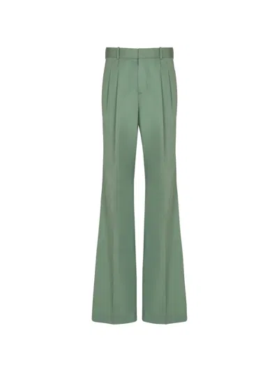 Balmain Pleated Cotton Trousers In Green
