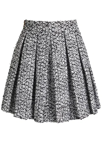 Balmain Pleated Tweed Mini Skirt In Gray