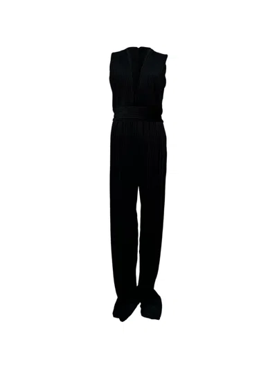 Pre-owned Balmain Pleated Velvet Jumpsuit In Black