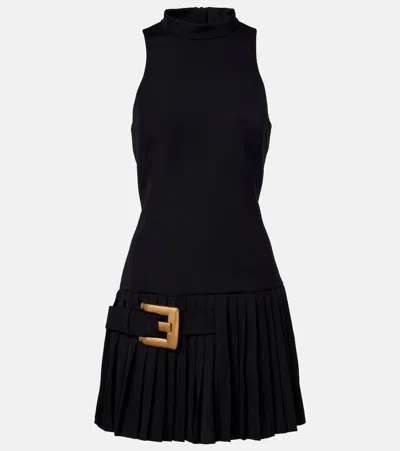 Balmain Pleated Virgin Wool Minidress In Black