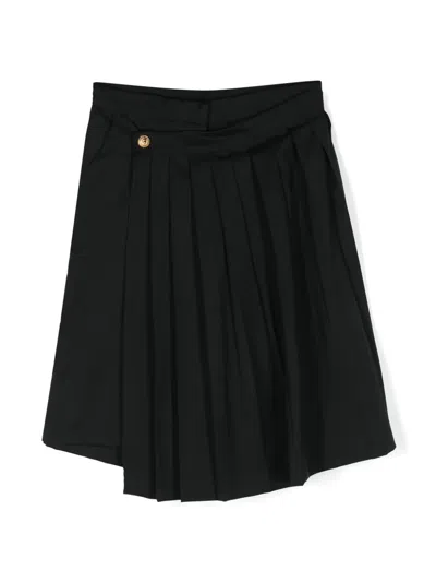 Balmain Kids' Pleated Virgin Wool Skirt In 黑色